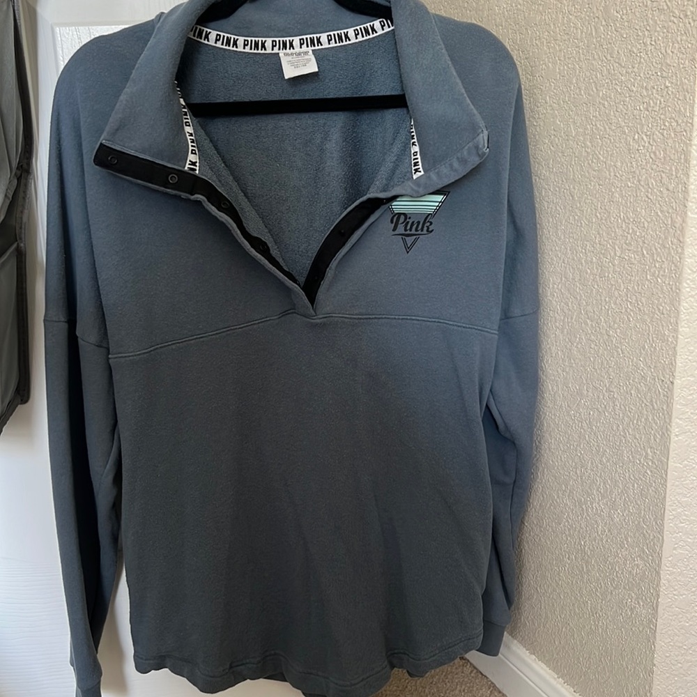 Pink Oversized Varsity Half-Button Sweatshirt - image 1